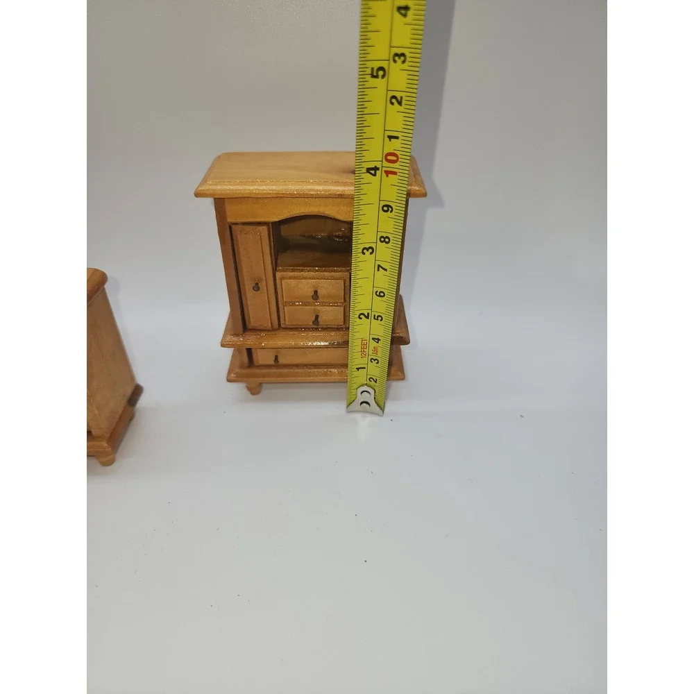 Vintage Miniature Wooden Dollhouse Bedroom Furniture Set 6 1:12 Scale Honey Wood